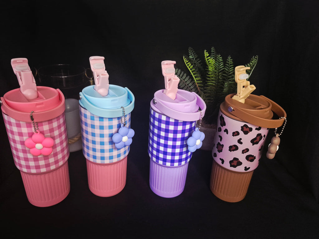 ✨ Cute Patterned Leakproof Tumbler with Charm